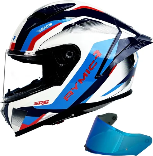Vista 8 de SR6 Casco de motocicleta de cara completa, equipado con viseras transparentes y multicolor aprobado por DOT Casco de carreras callejeras