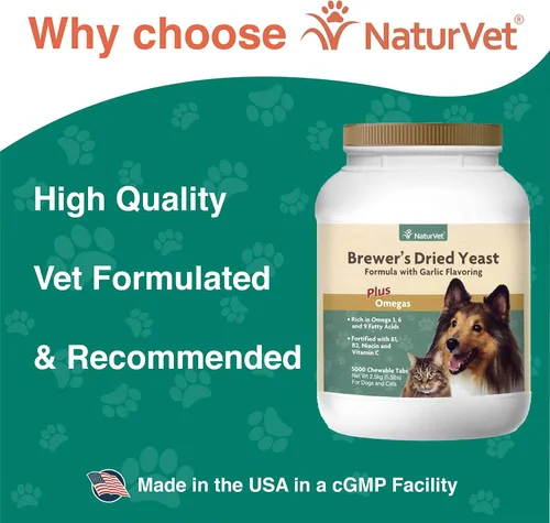 Vista 4 de NaturVet Fórmula de levadura seca de cerveza con sabor a ajo - Plus Omegas Rico en ácidos grasos omega-3, 6 y 9 Fortificado con B1, B2, niacina