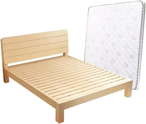 Vista 4 de LITFAD Base de cama de plataforma de madera de pino contemporánea, marco de cama natural con cabecero, listones de madera de soporte