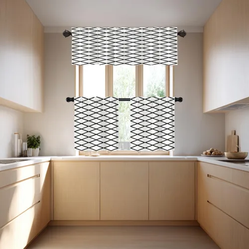 Vista 2 de Cortinas opacas de poliéster multicapa para cafetería, con diseño de diamantes, 2 unidades, 26 x 24 pulgadas