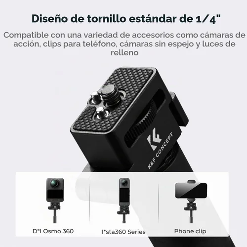 Vista 4 de K&F CONCEPT Palo selfie plegable compatible con Insta360 X5, varilla de extensión de aleación de aluminio de 36.4 in, poste invisible, mango