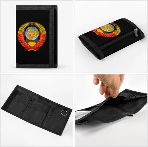Vista 5 de Cartera triple con emblema de la URSS de la Unión Soviética, bolsillo frontal, tarjetero con monedero de viaje para hombres y mujeres