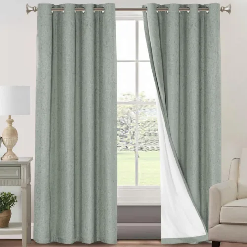 Vista 52 de Cortinas con textura de lino 100% opacas de 64 pulgadas de largo, juego de 2 paneles de cortinas de lino opacas con forro aislante térmico que Arena