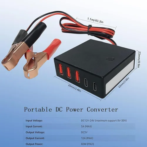 Vista 6 de 12V 24V a USB USB-C Buck Conversión Cargador Multi Puerto Adaptador Salida DC 5V 12A 60W