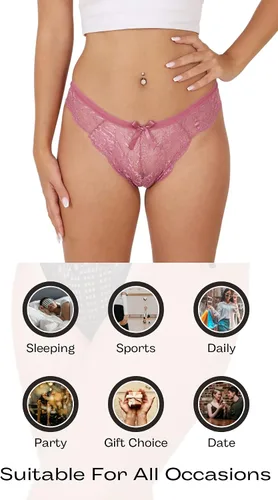 Vista 5 de YEZSTART - Tangas de algodón para mujer, transpirables, suaves, elásticas, con encaje, paquete múltiple