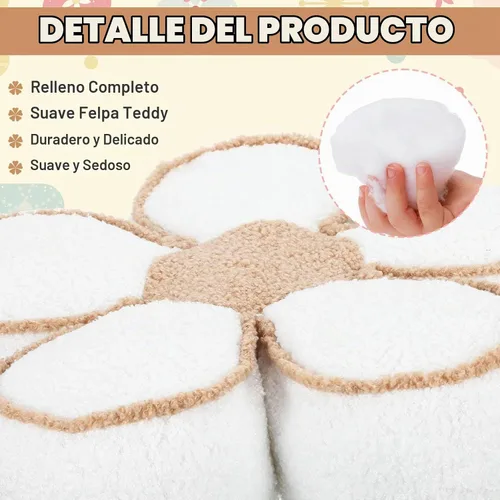 Vista 3 de Menkxi Paquete de 2 almohadas con forma de flores, lindas almohadas con forma de margaritas, cojín suave para el suelo, para sala de estar Blanco