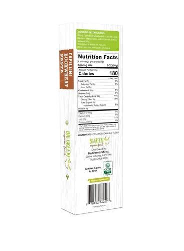 Vista 2 de Big Green Organic Food - Capellini de trigo sarraceno orgánico, 8.8 onzas, 100% trigo sarraceno, sin gluten, sin OMG (paquete de 5)