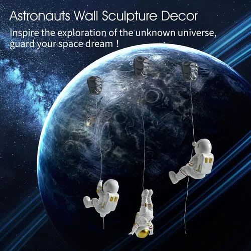 Vista 7 de 3 figuras de astronauta para escalar, esculturas de pared, decoración para colgar en la pared, decoración temática del espacio exterior