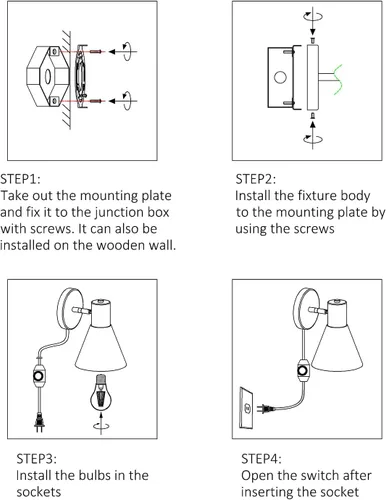Vista 10 de ClanKin Juego de 2 apliques de pared para dormitorio, lámpara de lectura de pared estilo madera ajustable y regulable en color negro, luz de pared