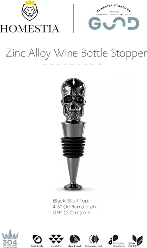 Vista 8 de Tapón de vino con calavera de Homestia, tapón de botella protector de vino, corchos de vino reutilizables para bebidas, protector de vino Negro