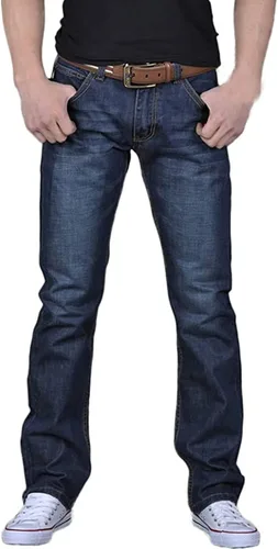 Vista 2 de Jeans clásicos de ajuste relajado para hombre, ligeros, rectos, de pierna lavada, retro, desgastados, de ajuste holgado