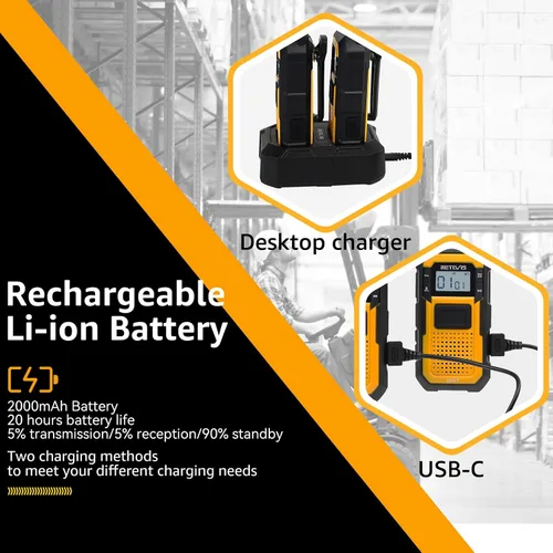 Vista 4 de Retevis RB48 - Walkie Talkies de Largo Alcance, Radios de 2 Vías MIL-STD 810H de Alta Resistencia con Auricular, Resistente al Agua IP67, 2000 mAh