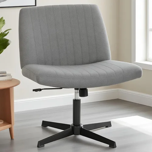 Vista 10 de Silla cruzada sin brazos, silla de oficina con patas cruzadas, cómoda silla de tocador con respaldo, silla de escritorio giratoria ancha ajustable