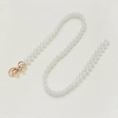 Vista 5 de Cinturón de cadena de cintura elástica con perlas de diamantes, Blanco