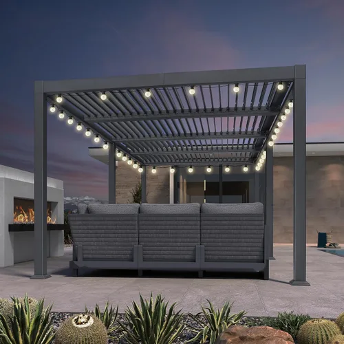 Vista 34 de Pérgola PURPLE LEAF con listones de 8 x 10 pies para exteriores con sistema de drenaje
