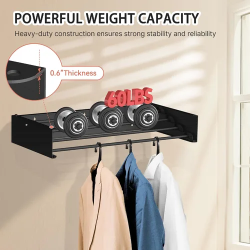 Vista 3 de FOCHIER F Tendedero de Ropa de Pared Tendedero de Secado Plegable con 5 Varillas de Aluminio y Plantilla de Perforación Broca de Destornillador Negro