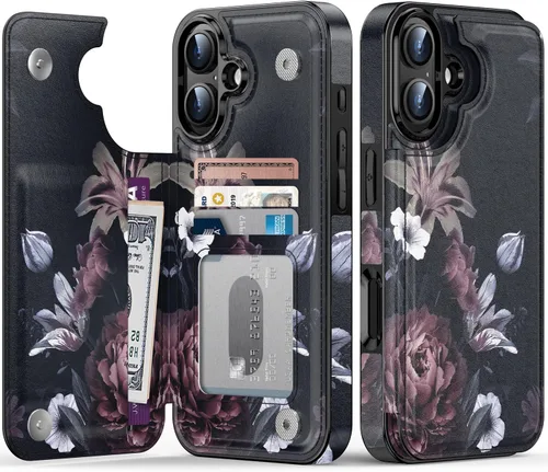 Vista 350 de LETO para iPhone 15 Pro Funda tipo cartera - Tapa tipo folio con patada - Diseños de moda - Tarjetero - Funda protectora para mujeres y niñas - 6.1