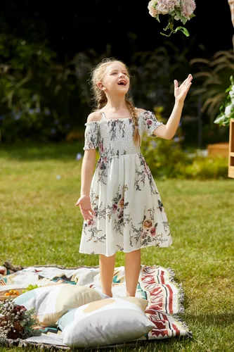 Vista 6 de Arshiner Vestido casual de verano sin mangas floral para niñas