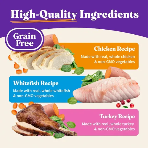 Vista 3 de Halo Paquete variado de comida húmeda para gatos, tres patés húmedos enlatados para gatos, pollo, pavo y pescado blanco, lata de 5.5 onzas
