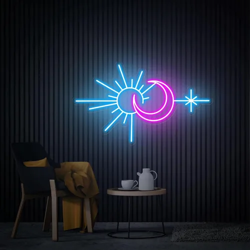 Vista 7 de Letrero de neón personalizado de sol y luna para decoración de pared, decoración personalizada de neón para dormitorio, sala de estar, meditación