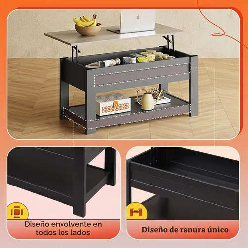 Vista 6 de WLIVE Mesa auxiliar, mesa de centro elevable de 39 pulgadas con compartimento oculto y estante de almacenamiento para sala de estar, color gris
