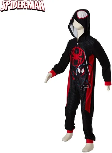 Vista 9 de Marvel Pijama de Spiderman para niños, disfraz de Spiderman con capucha de Miles Morales o para dormir con cremallera frontal, tallas 4-10