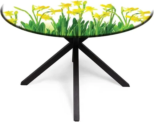 Vista 2 de Mantel redondo de vinilo ajustable, mantel de poliéster con estampado de narcisos y narcisos, ramo de flores de abril, para mesas redondas de 23