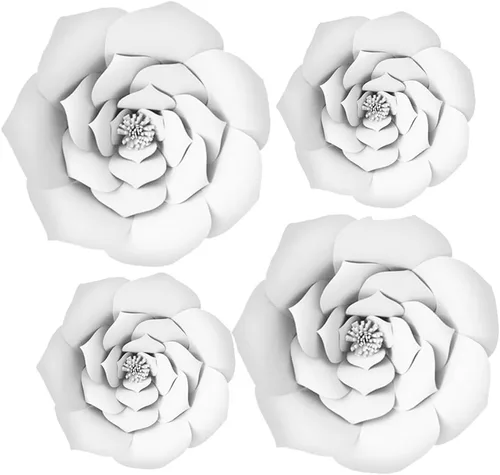 Vista 10 de Decoración de flores de papel gigantes para boda, fiesta, telón de fondo de flores, flores hechas a mano para guardería, decoración de pared de Crema