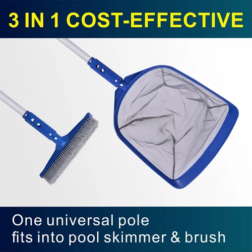 Vista 3 de POOLAZA Red de desnatador de piscina y cabezal de cepillo de piscina con poste de aluminio de 50 pulgadas