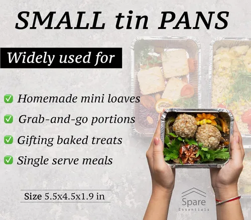Vista 4 de Paquete de 55 - Bandejas Pequeñas de Papel Aluminio con Tapas - Recipientes de Comida para Llevar con Tapas 1lb Mini Bandejas de Aluminio Seguras