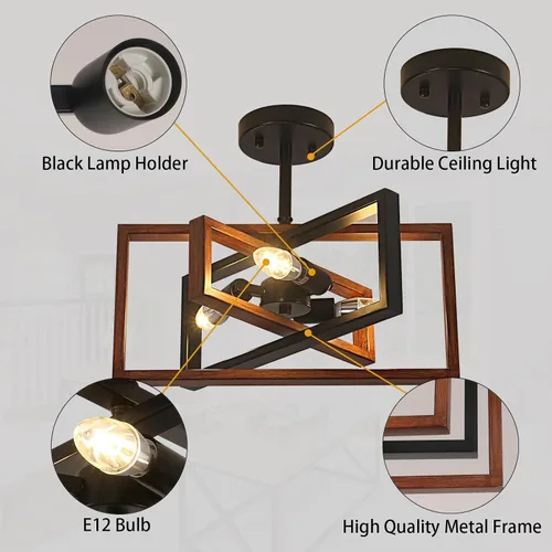Vista 5 de Lámpara de techo de granja de 3 luces, lámpara de techo industrial de metal semiempotrado para comedor, cocina, entrada, pasillo, acabado