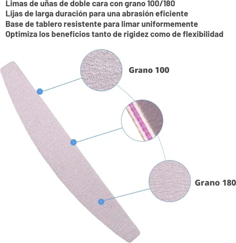 Vista 3 de Limas de uñas (25 piezas), lima de uñas de grano 100/180, tablero de esmeril a granel para uñas acrílicas y uñas naturales, limas para uñas