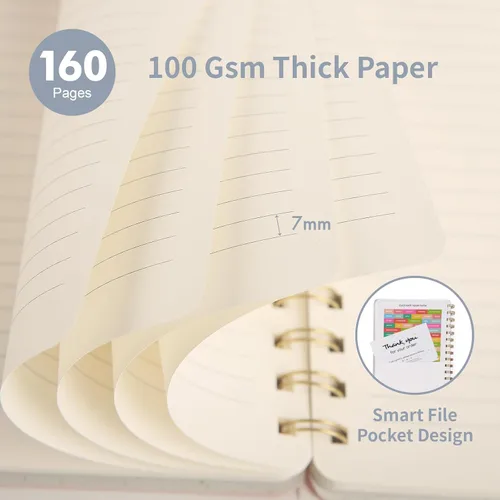 Vista 3 de cuaderno con espiral, 6.10 x 8.19 pulgadas, cuaderno rayado con bolsillos interiores y 160 páginas, tapa de cuero sintético, cuaderno de negocios