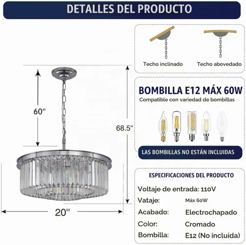 Vista 5 de Candelabro de cristal moderno cromado, lámpara de techo colgante de 3 niveles para comedor, sala de estar, dormitorio, 20 pulgadas de ancho