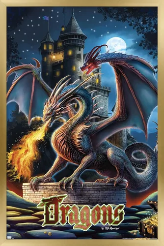 Vista 14 de Trends International PD Moreno - Póster de pared de castillo de dragón, 22.4 pulgadas de largo x 14.7 pulgadas, versión enmarcada en madera