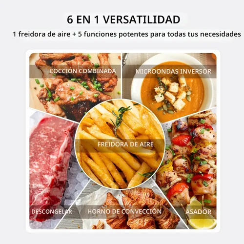 Vista 3 de TOSHIBA Combo de freidora de aire con horno de microondas inversor para encimera, serie MASTER, asado, convección, combinación rápida, incluso