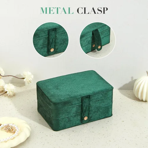 Vista 6 de BUTI4WLD Joyero pequeño de terciopelo para mujeres y niñas, estuche portátil de viaje de doble capa para anillos, colgantes, aretes, collares