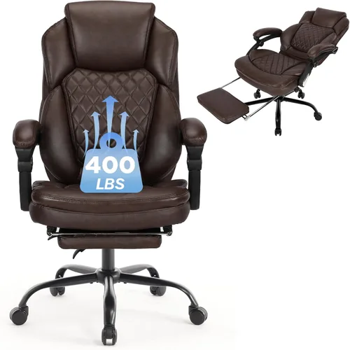 Vista 10 de Sillas de escritorio reclinables de oficina de 400 libras con reposapiés, sillas de oficina reclinables con respaldo alto y ruedas grandes, silla