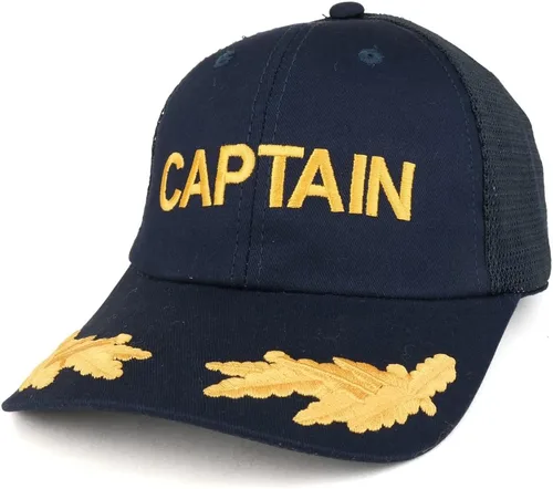 Vista 2 de Capitán y hojas de oro bordadas de sarga de algodón malla trasera gorra de béisbol