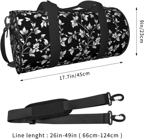 Vista 2 de Large Duffle Bag for Travel - Retro White Leaves Print Gym Bag for Women Men, Travel Foldable Bags for Women Men with Zippered Multiple Pockets