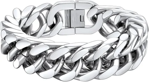 Vista 15 de FaithHeart Pulsera de eslabones cubanos de acero inoxidable para hombre, cadena de eslabones para hombre chapada en oro/negro/plata de 8/12/17mm