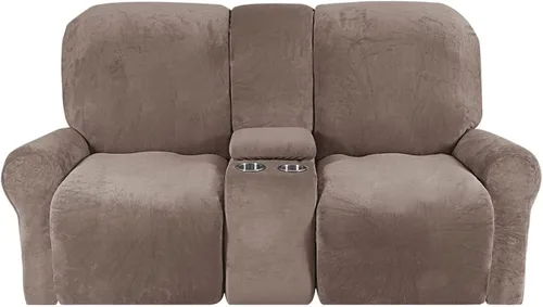 Vista 9 de Aedlcal Fundas para sofá reclinable, 10 piezas, fundas de sofá reclinable de felpa de terciopelo con consola central, con bolsillo lateral