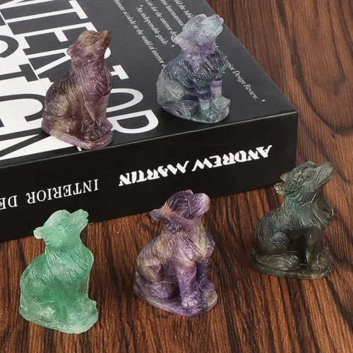 Vista 6 de Artistone Figuras de lobo de cristal de amatista de 2.0 pulgadas, regalo de piedras preciosas talladas a mano, estatua de lobos, tallas de animales