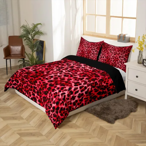Vista 2 de Feelyou Juego de ropa de cama con estampado de leopardo para niños, tamaño individual, funda de edredón de guepardo safari, funda de edredón de piel
