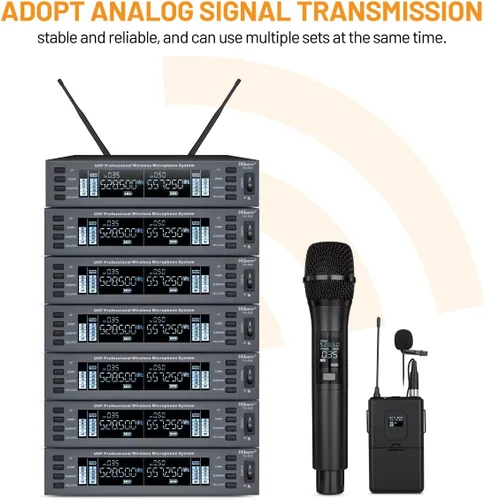 Vista 5 de Micrófono inalámbrico UHF - Micrófono de mano de 2 canales, escaneo automático, rango de 300 pies, amplificador PA, blindaje de señal, batería