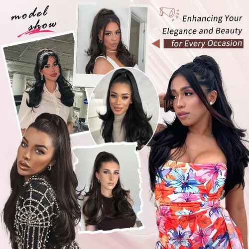 Vista 6 de Extensión de cola de caballo rubio, extensión de cola de caballo con cordón de 20 pulgadas para mujeres, extensiones de cabello de cola de caballo