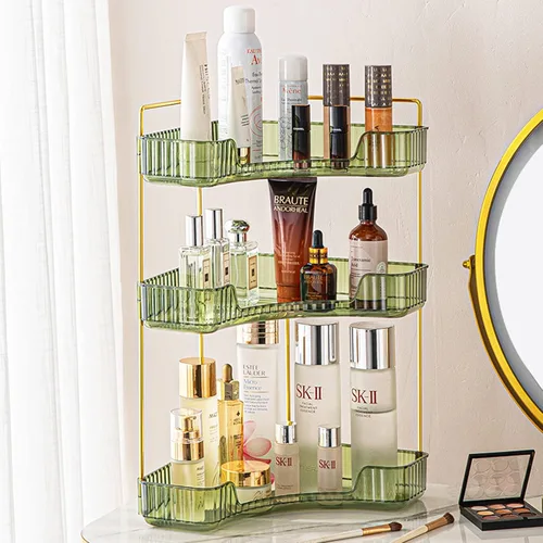 Vista 14 de shuang qing Organizador de Esquina de 2 Niveles para Mostrador de Baño – Estante de Almacenamiento Clásico para Maquillaje, Perfume y Artículos