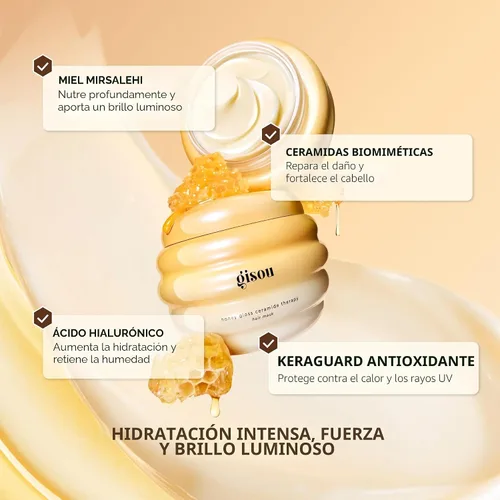Vista 5 de Gisou Máscara Capilar de Terapia de Ceramida con Brillo de Miel Mini – Reparación Profunda e Hidratación con Miel de Mirsalehi, Ceramidas y Ácido