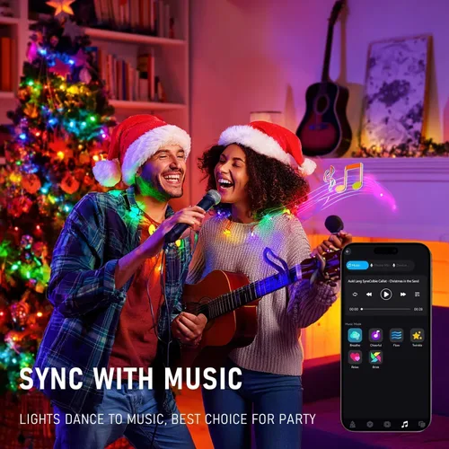 Vista 3 de TW SHINE Luces de Navidad inteligentes, 300 luces LED de 98.5 pies que cambian de color, cadena de luces de Halloween con cable transparente