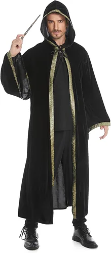 Vista 4 de GRAJTCIN Bata de mago unisex de terciopelo, capa de mago, disfraz renacentista para cosplay y Halloween